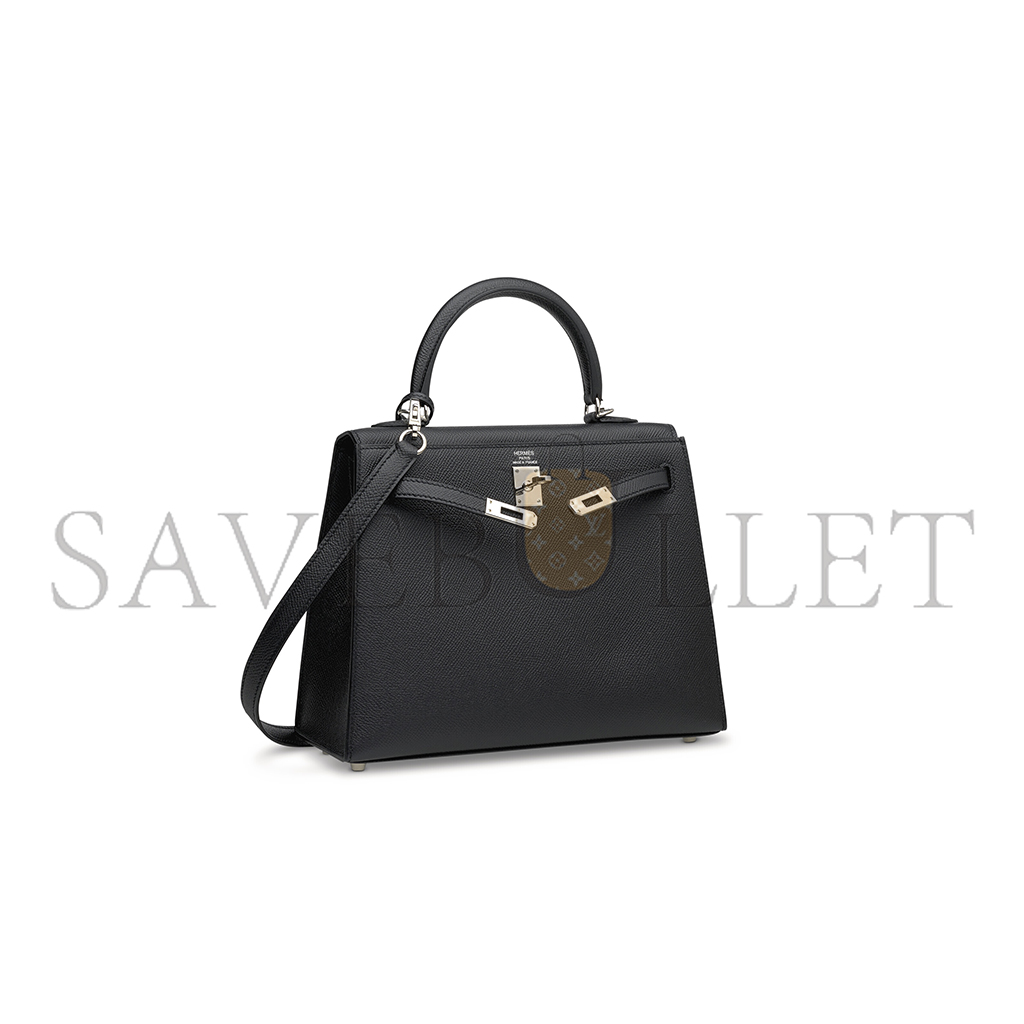 HERMÈS A BLACK EPSOM LEATHER SELLIER KELLY 25 WITH PALLADIUM HARDWARE (25*17*7cm)